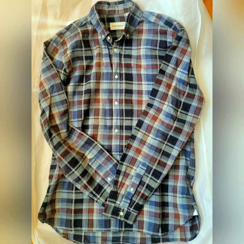 Oliver Spencer Blue and Red Casual Button Down Shirt